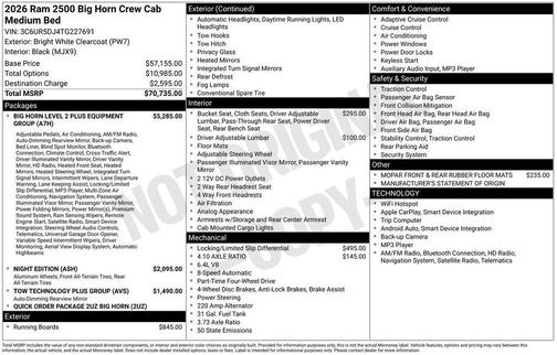 Bright White Clearcoat 2026 RAM 2500 Big Horn