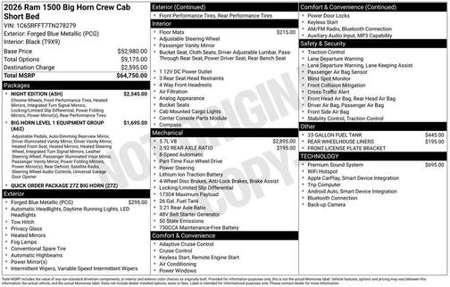 2026 RAM 1500 Big Horn/Lone Star