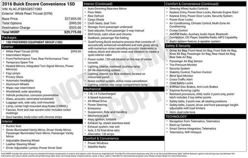 White Pearl Metallic 2016 Buick Encore Convenience