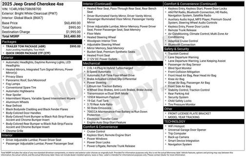 Bright White Clearcoat 2025 Jeep Grand Cherokee 4xe Base