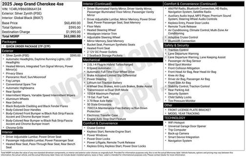 Silver Zynith 2025 Jeep Grand Cherokee 4xe Base
