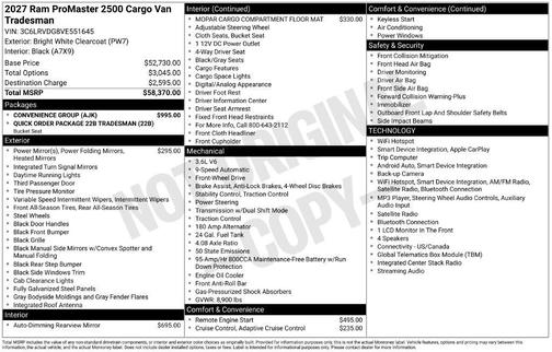 Bright White Clearcoat 2027 RAM ProMaster 2500 HIGH ROOF