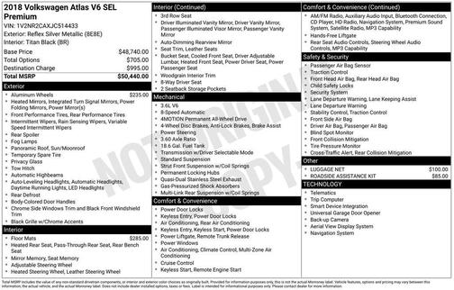 2018 Volkswagen Atlas 3.6L SEL Premium
