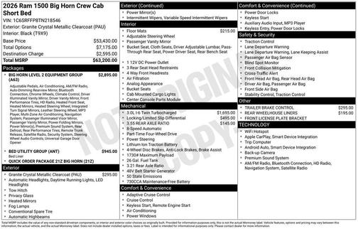 Granite Crystal Clearcoat Metallic 2026 RAM 1500 Big Horn/Lone Star
