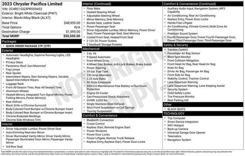 Bright White Clearcoat 2023 Chrysler Pacifica Limited