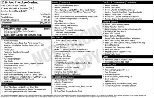 Hydro Blue Pearlcoat 2026 Jeep Cherokee Overland