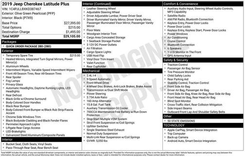 Olive Green Pearlcoat 2019 Jeep Cherokee Latitude Plus