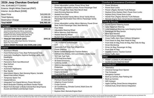 Bright White Clearcoat 2026 Jeep Cherokee Overland
