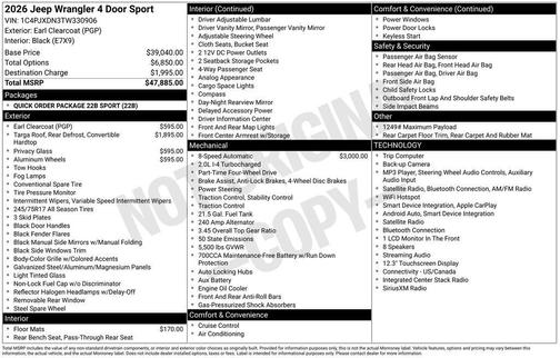 Earl Clearcoat 2026 Jeep Wrangler Sport