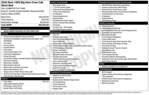 Granite Crystal Clearcoat Metallic 2026 RAM 1500 Big Horn/Lone Star