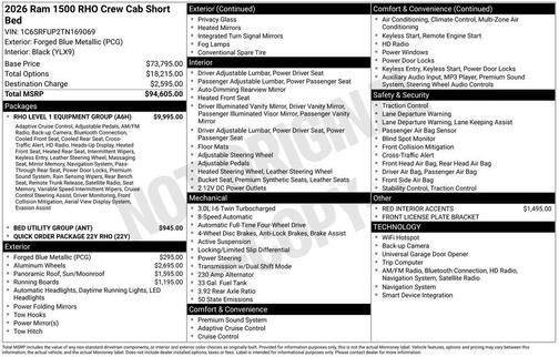Blue Metallic 2026 RAM 1500 RHO