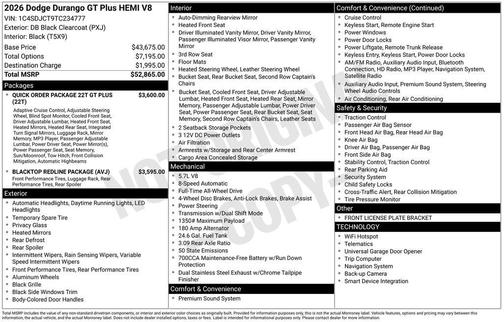 DB Black Crystal Clearcoat 2026 Dodge Durango GT Plus HEMI V8