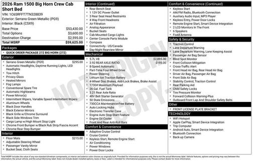 2026 RAM 1500 Big Horn/Lone Star