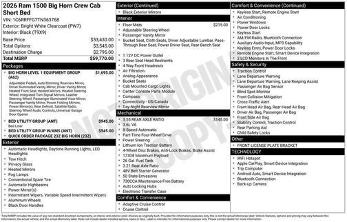 Bright White Clearcoat 2026 RAM 1500 Big Horn/Lone Star