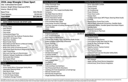 2026 Jeep Wrangler Sport