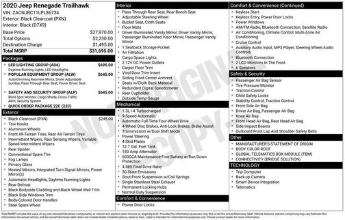 Black Clearcoat 2020 Jeep Renegade Trailhawk