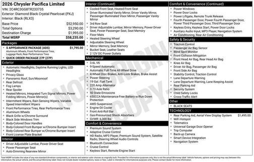 Diamond Black 2026 Chrysler Pacifica Limited