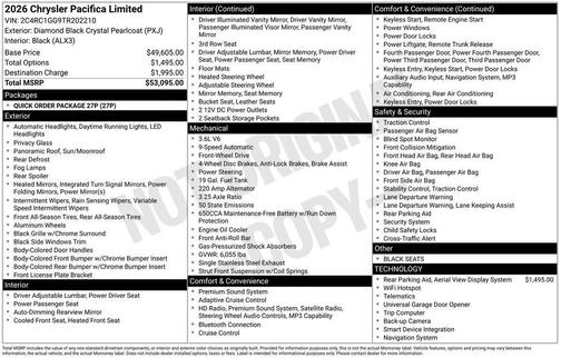 Diamond Black 2026 Chrysler Pacifica Limited