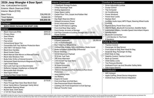 2026 Jeep Wrangler Sport