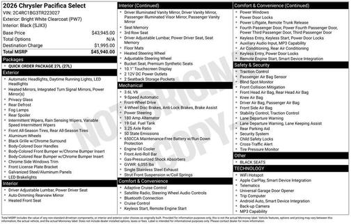 2026 Chrysler Pacifica Select