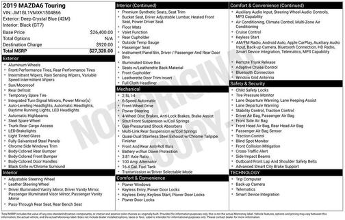 2019 Mazda Mazda6 Touring