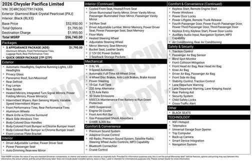 Diamond Black 2026 Chrysler Pacifica Limited