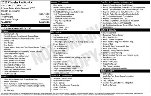 Bright White Clearcoat 2027 Chrysler Pacifica LX