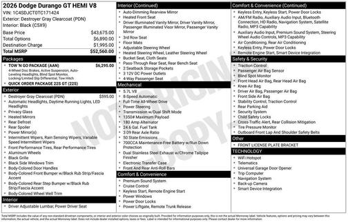 Destroyer Gray Clearcoat 2026 Dodge Durango GT HEMI V8