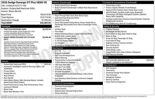 Octane Red Pearlcoat 2026 Dodge Durango GT HEMI V8