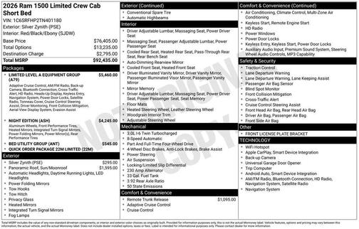 Silver Zynith 2026 RAM 1500 Limited