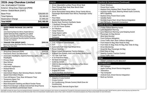 Sting Gray Clearcoat 2026 Jeep Cherokee LAREDO/LIMITED