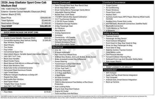 2026 Jeep Gladiator Sport