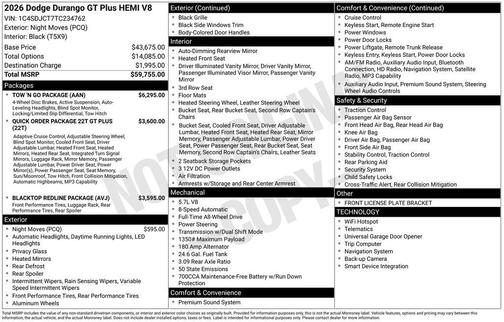 Night 2026 Dodge Durango GT Plus HEMI V8