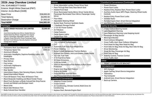 Bright White Clearcoat 2026 Jeep Cherokee LAREDO/LIMITED