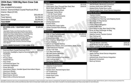 2026 RAM 1500 Big Horn/Lone Star