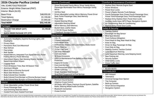 2026 Chrysler Pacifica Limited