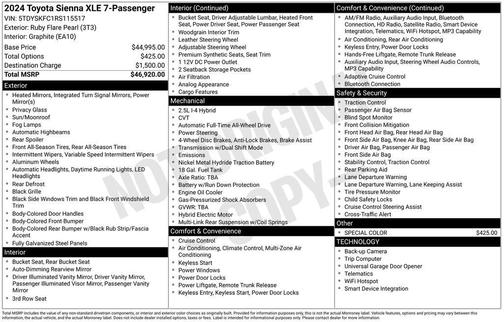 Ruby Flare Pearl 2024 Toyota Sienna XLE