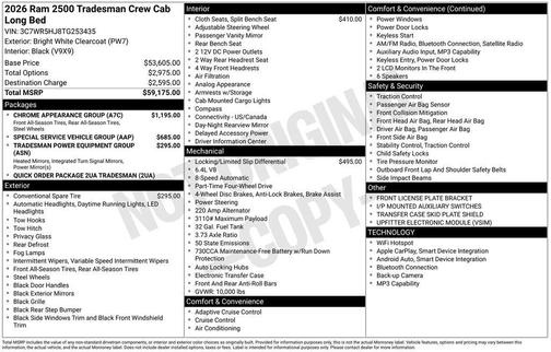 Bright White Clearcoat 2026 RAM 2500 Tradesman