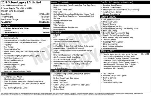 2019 Subaru Legacy 2.5i Limited