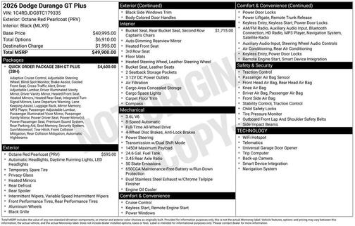 Octane Red Pearlcoat 2026 Dodge Durango GT