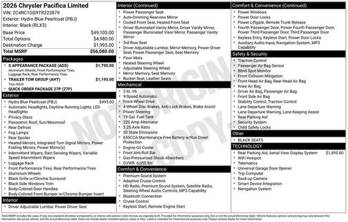 2026 Chrysler Pacifica Limited
