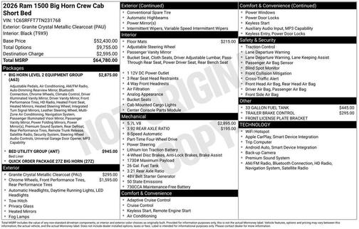 2026 RAM 1500 Big Horn/Lone Star