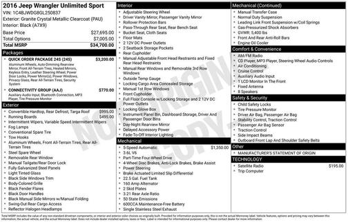 2016 Jeep Wrangler Unlimited Sport