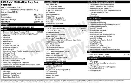 Diamond Black 2026 RAM 1500 Big Horn/Lone Star