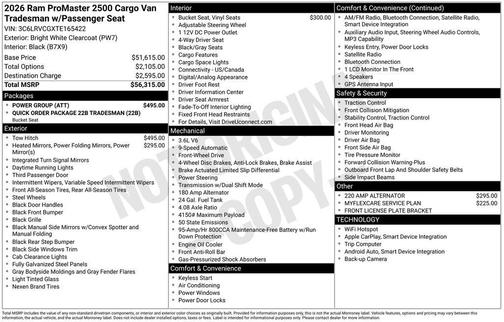 Bright White Clearcoat 2026 RAM ProMaster 2500 High Roof