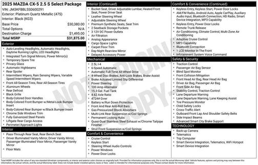 Platinum 2025 Mazda CX-5 2.5 S Select Package
