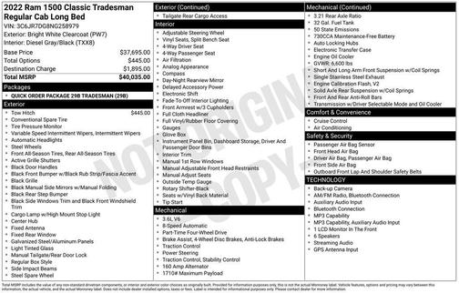 Bright White Clearcoat 2022 RAM 1500 Classic Tradesman