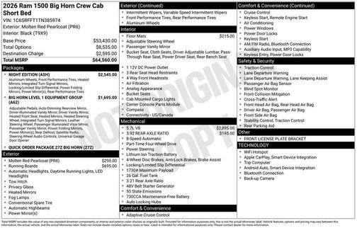 Molten Red Pearlcoat 2026 RAM 1500 Big Horn/Lone Star