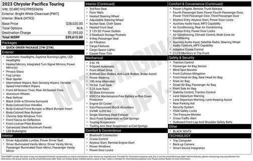 Bright White Clearcoat 2023 Chrysler Pacifica Touring