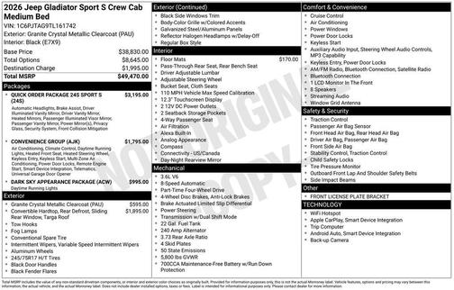 2026 Jeep Gladiator Sport